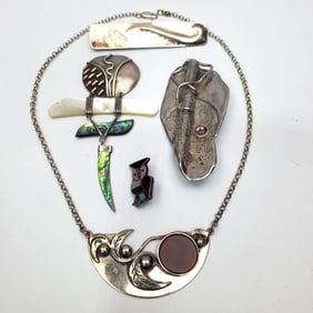 Lot of 5 Mid Century Silver Jewelry Items