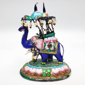 Vintage Silver & Enamel Elephant Figure