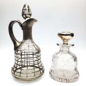 Silver Overlay Glass Pitcher w/ a Crystal Bottle