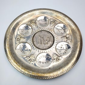 Judaica Vintage Silver-Plated Brass Seder Plate