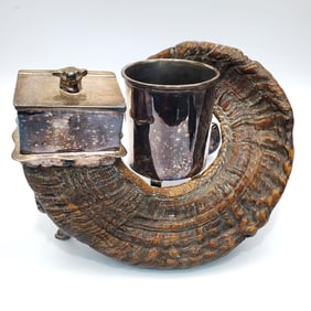 Antique Scottish Silver-Plate/Ram's Horn Organizer
