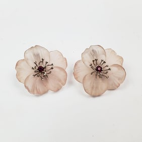 Pair of Unusual 14K White Gold & Glass Earrings