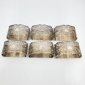 6 Large Sterling Silver Reticulated Napkin Rings