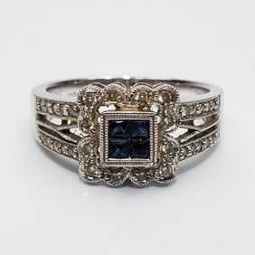 18K White Gold, Diamond, & Sapphire Ring