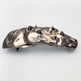 Unusual Sterling Silver Double Horse Belt Buckle