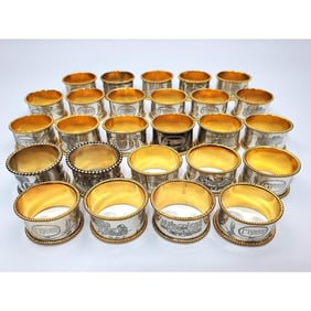 Set of 26 Judaica Sterling Silver Napkin Rings
