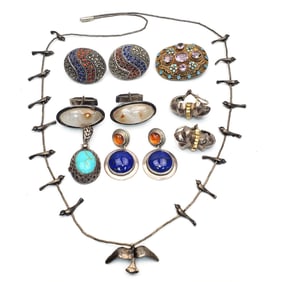 Unusual 11pc Group Lot of Silver Jewelry Items