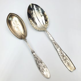 2 Early American Sterling Silver Serving Spoons