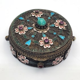 Rare Antique Austrian Silver Filigree Round Box