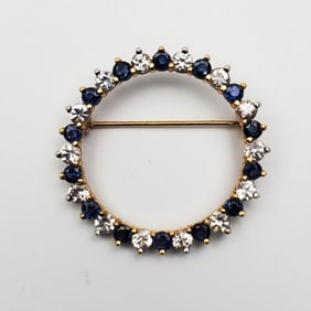 14K White/Yellow Gold, Diamonds, Sapphires Brooch