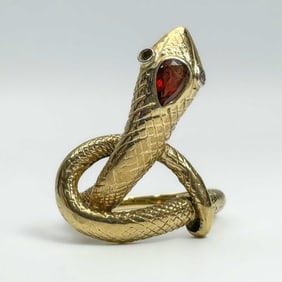 Large 14K Gold, Diamond, & Garnet Snake Ring