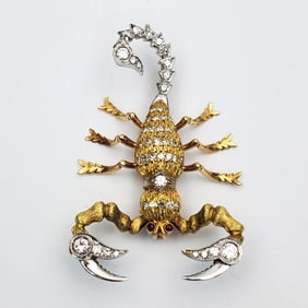 14K Yellow & White Gold Scorpion Diamonds Brooch