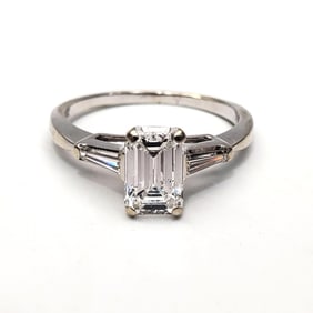 14K White Gold & Emerald Cut Diamond Ring