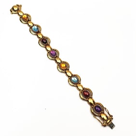 Heavy 14K Gold Bracelet w/ 8 Semi Precious Stones