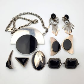 Large MCM Group Lot of Silver & Black Onyx Jewelry