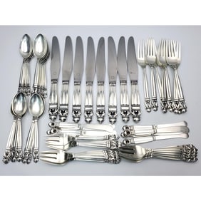 56pc Georg Jensen Denmark "Acorn" Sterling Silver