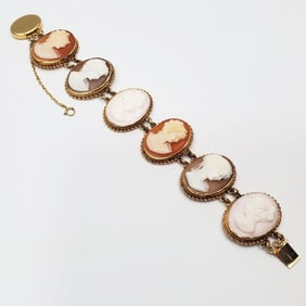 Vintage 14K Gold & 6 Cameo Bracelet