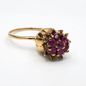 Large 14K Gold & Pink Stone Flower Ring