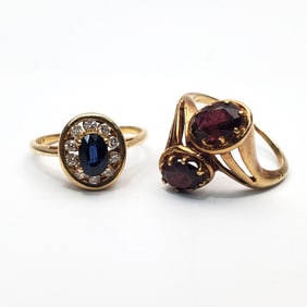 14K Gold, Diamond, & Blue Stone Ring