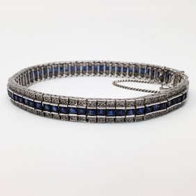 14K White Gold, Diamonds & Prob. Sapphire Bracelet