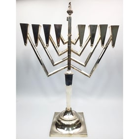 Rare Judaica MCM Large Silver Menorah
