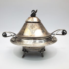 Antique 19th C. V & Co. Coin Silver Covered Dish
