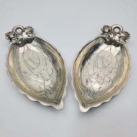 Pair Unusual Gorham Sterling Silver "Leaf" Dishes