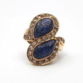Unusual 14K Yellow Gold & Diamonds Ring