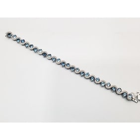 14K White Gold, Aquamarines, & Diamonds Bracelet