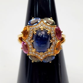 Very Fine 18K Gold, Sapphire, & Diamond Ring
