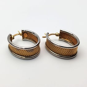 Pair of 14K White & Yellow Gold Hoop Earrings