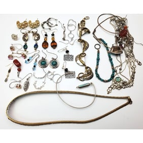Bag Lot of Silver & Gilt Silver Jewelry