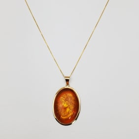 14K Gold Intaglio Pendant Necklace