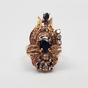 14K Gold Ring w/ Sapphires & Diamonds