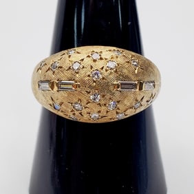 10K Brushed Gold Ring w/ Diamonds