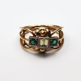 Antique 18K Gold Diamond & Emeralds Ring