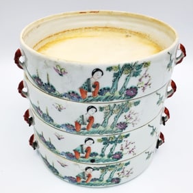 Set of 4 Chinese Porcelain "Lunch" Stacking Bowls
