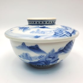 Chinese Blue & White Porcelain Covered Bowl