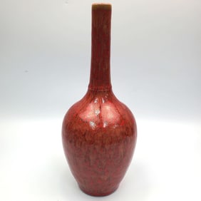 Chinese Signed Red Glazed Porcelain Tall Vase