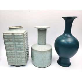 Lot of 3 Chinese Celadon Glazed Porcelain Vases