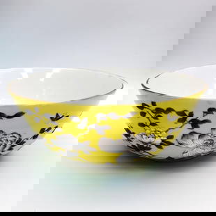 Chinese Signed Yellow Bowl: Chinese Signed Yellow Bowl. Condition: Generally Very Good. Dimensions: Dia-9.25" x H-3.5". Provenance: From a Long Island, NY Home. Please note the absence of a Condition Report does not imply that t