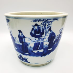 Antique Chinese Blue & White Porcelain Flower Pot