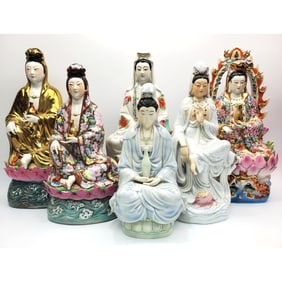 6 Chinese Painted Porcelain Figures of Deities