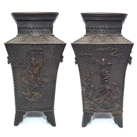 Exceptional Pair of Antique Japanese Tapered Vases