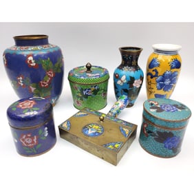 Lot of 6 Chinese & Japanese Cloisonne Items