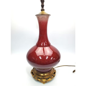 Early Chinese Porcelain Oxblood Lamp on Bronze