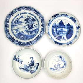 Lot of 4 Chinese Porcelain Blue & White Plates