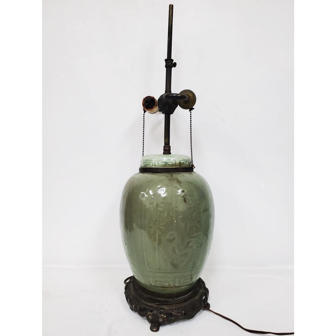 Antique Chinese Celadon Glazed Ginger Jar Lamp (1 of 3)