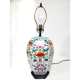 Antique Chinese Enameled Porcelain Hexagonal Lamp