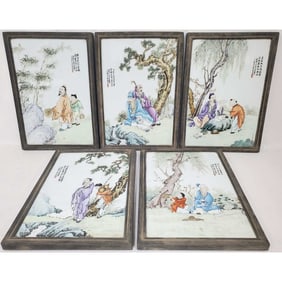 5 Old Chinese Porcelain Plaques "Famille Rose"